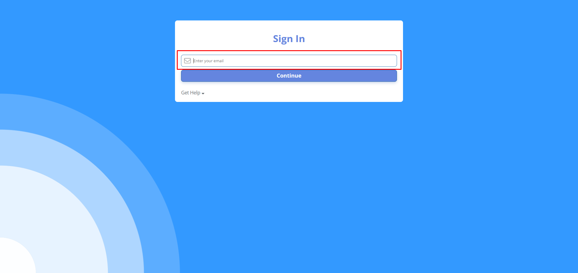 Sign In page with email field