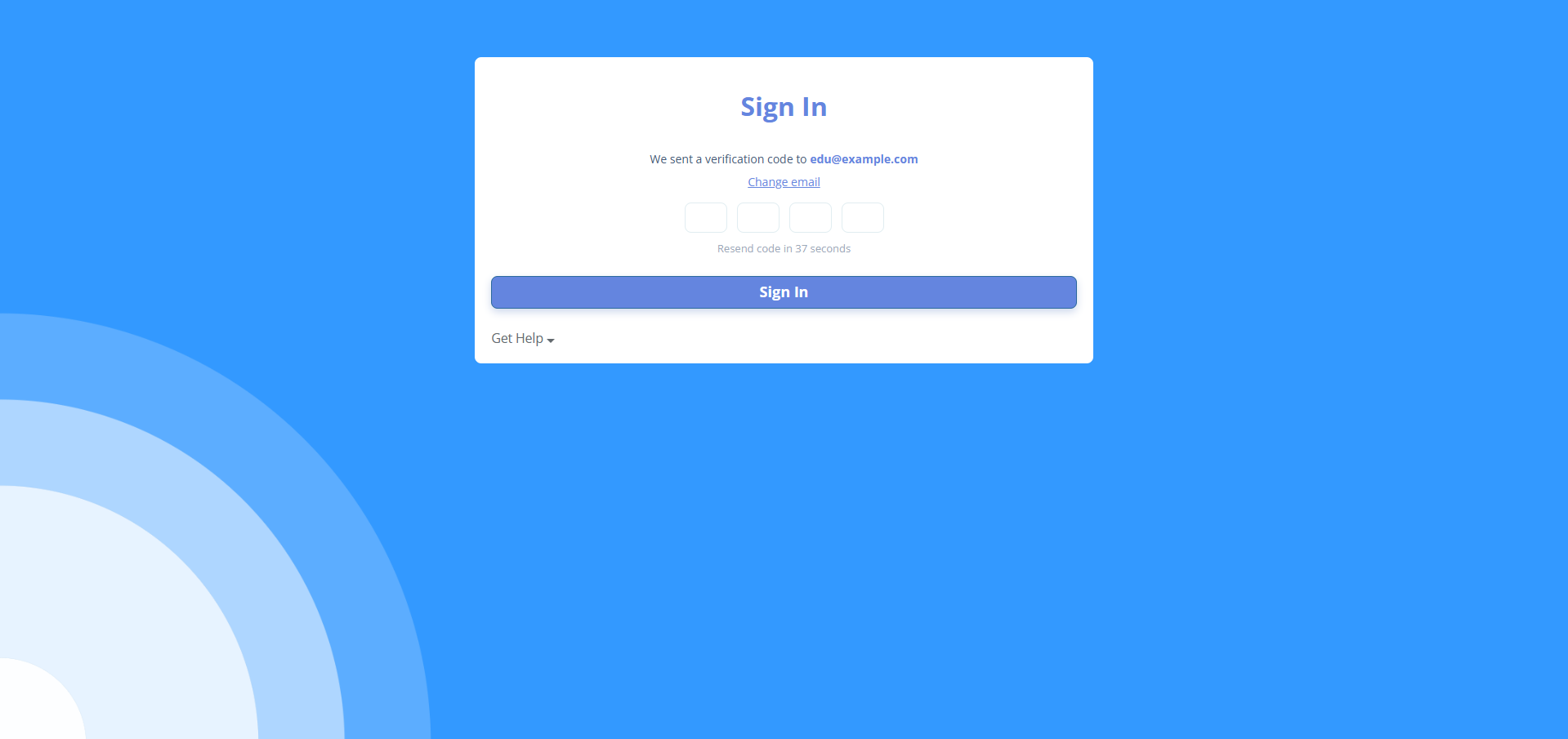 Verification code screen
