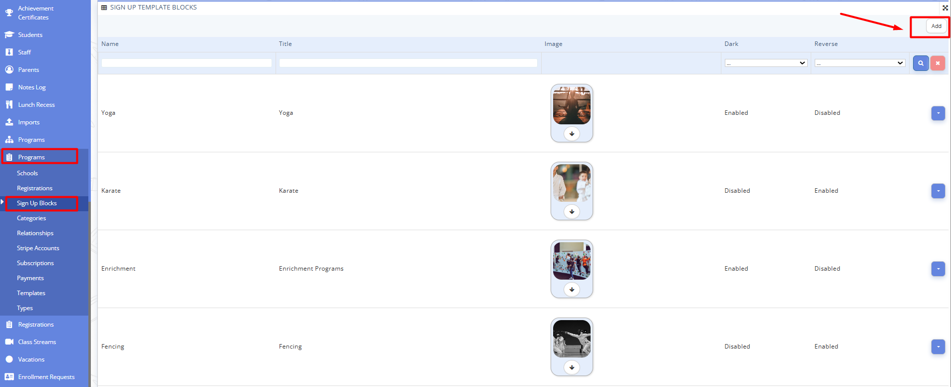 Fig. 1. Sign Up Blocks List